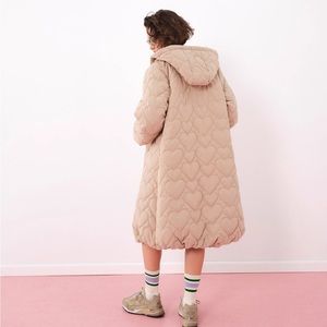 Beige Long Heart Hooded Puffer Coat | For Love & Lemons | Size XXS | Like…